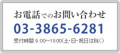 お電話でのお問い合わせは 03-3865-6281（受付時間 9:00～18:00 土・日・祝日は除く）